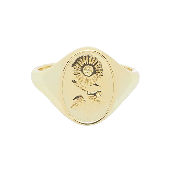 18K Vermeil Sunflower Signet Ring - Brink and Forbes