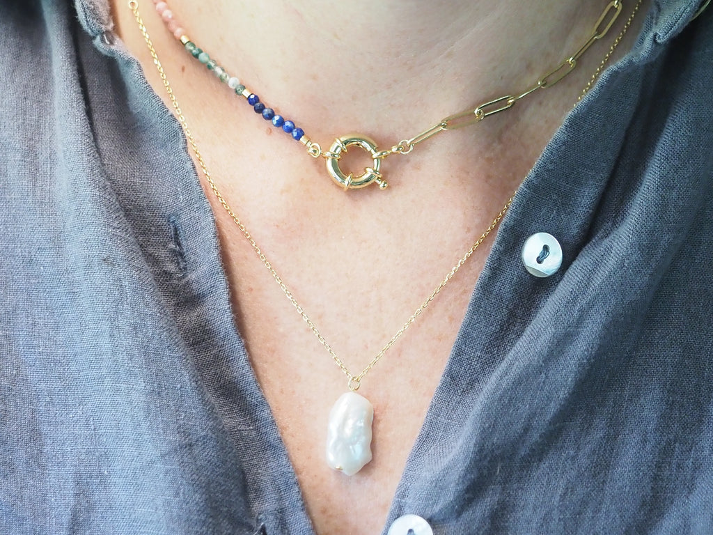 Multi-Coloured Gemstone Necklace with Nautical Clasp - Brink and Forbes