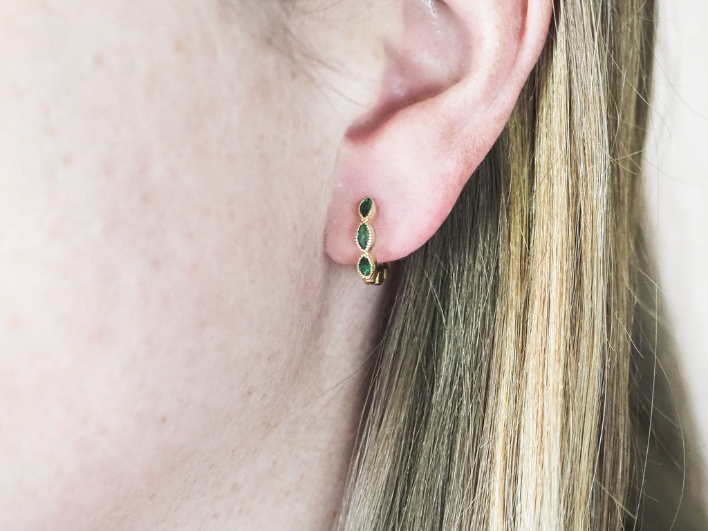 18k Gold Vermeil Green CZ Huggies - Brink and Forbes