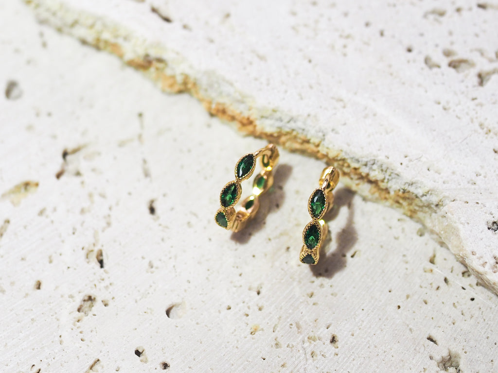 18k Gold Vermeil Green CZ Huggies - Brink and Forbes