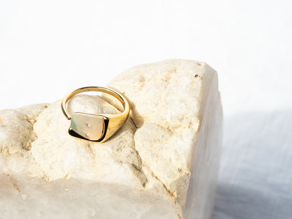 18K Vermeil Pearl Shell Signet Ring - Brink and Forbes