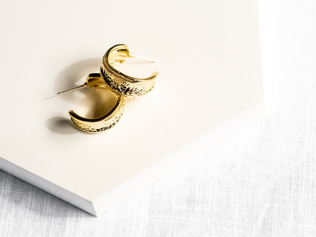 18k Gold Plated Textured Hoop Earrings - Brink and Forbes