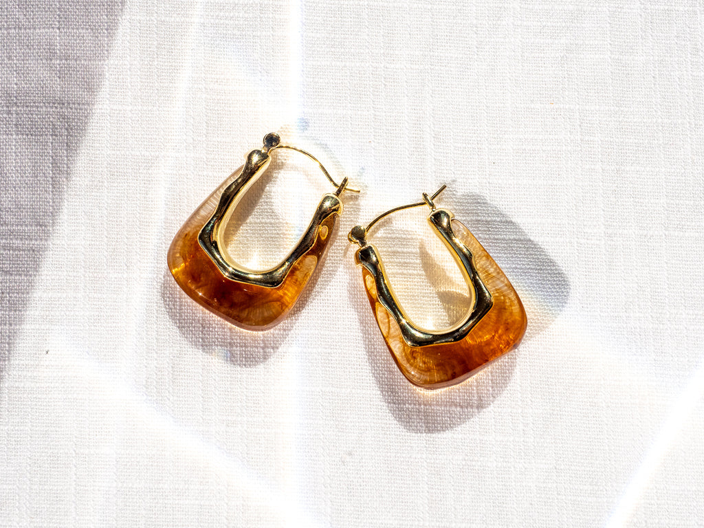 18k Gold Plated Tortoiseshell Hoops - Brink and Forbes