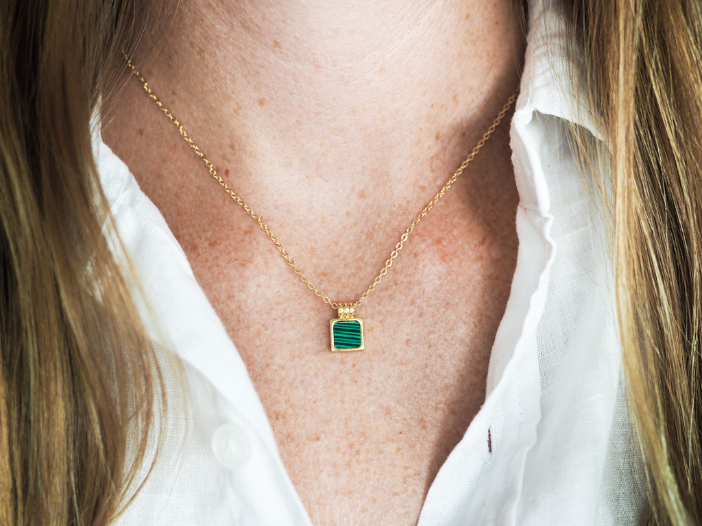 18k Gold Filled Square Malachite Pendant - Brink and Forbes