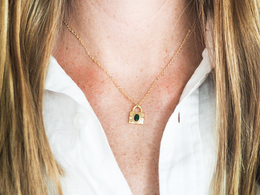 18k Gold Filled Locket with Green CZ - Brink and Forbes