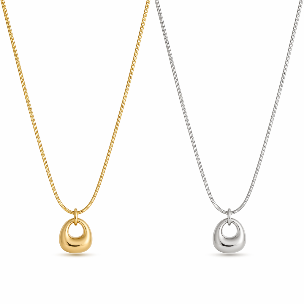 Solace pendant necklace in gold PVD plated stainless steel on snake chain