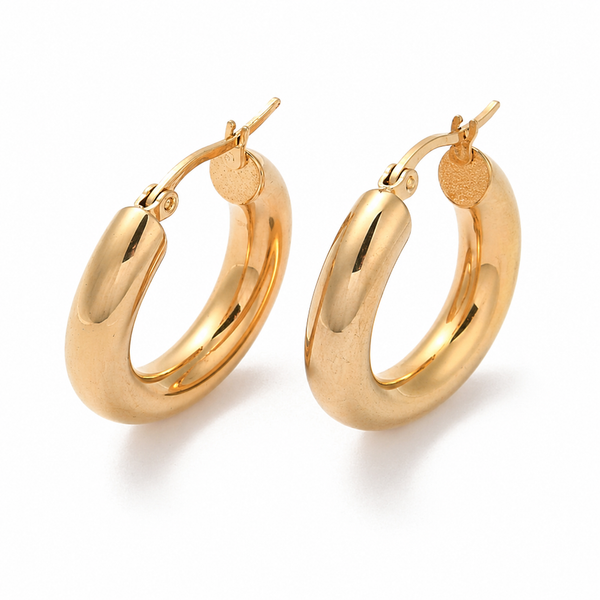 Chunky contour hoop earrings in gold and silver with a smooth polished finish