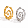 Gold and silver spiral hoop earrings with a sculptural halo design, 26.8mm diameter, on a clean white background.
