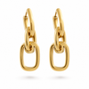 Gold and silver chain-link drop earrings with polished finish and huggie hoop closure on white background.