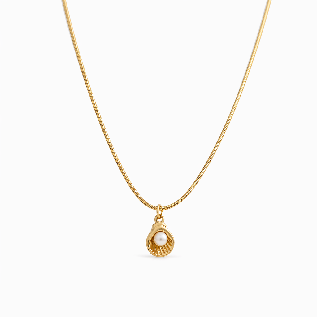 pearl shell pendant necklace stainless steel waterproof everyday jewellery gold pvd option