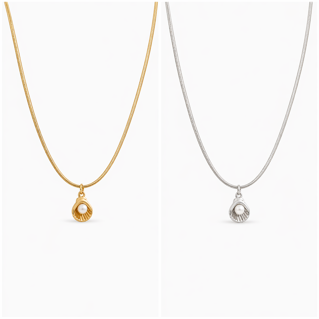 pearl shell pendant necklace stainless steel waterproof everyday jewellery gold pvd option