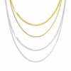 Gold layered necklace featuring a flat snake chain and fine chain creating a minimal stacked jewellery look