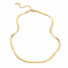 Gold flat 3mm chain necklace worn on neck with smooth reflective finish, minimal modern jewellery style