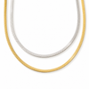 Gold flat 3mm chain necklace worn on neck with smooth reflective finish, minimal modern jewellery style