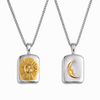Reversible sun and moon pendant necklace in gold and silver, waterproof stainless steel jewellery
