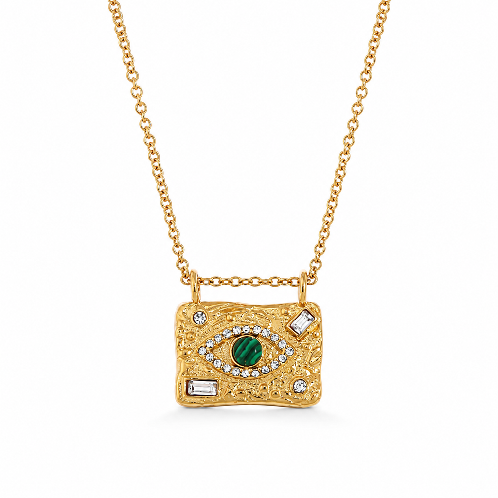 Malachite pendant necklace on fine chain with green natural stone detail