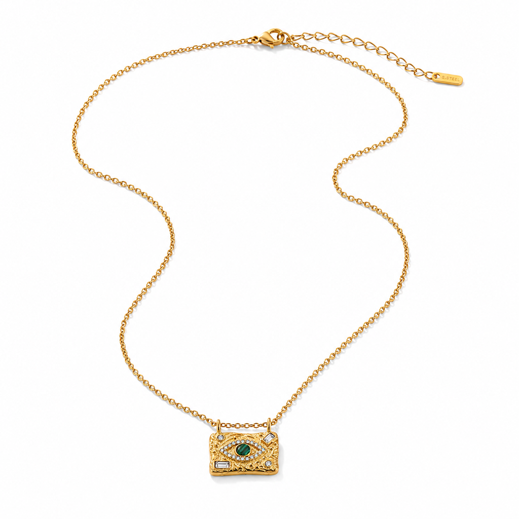Malachite pendant necklace on fine chain with green natural stone detail