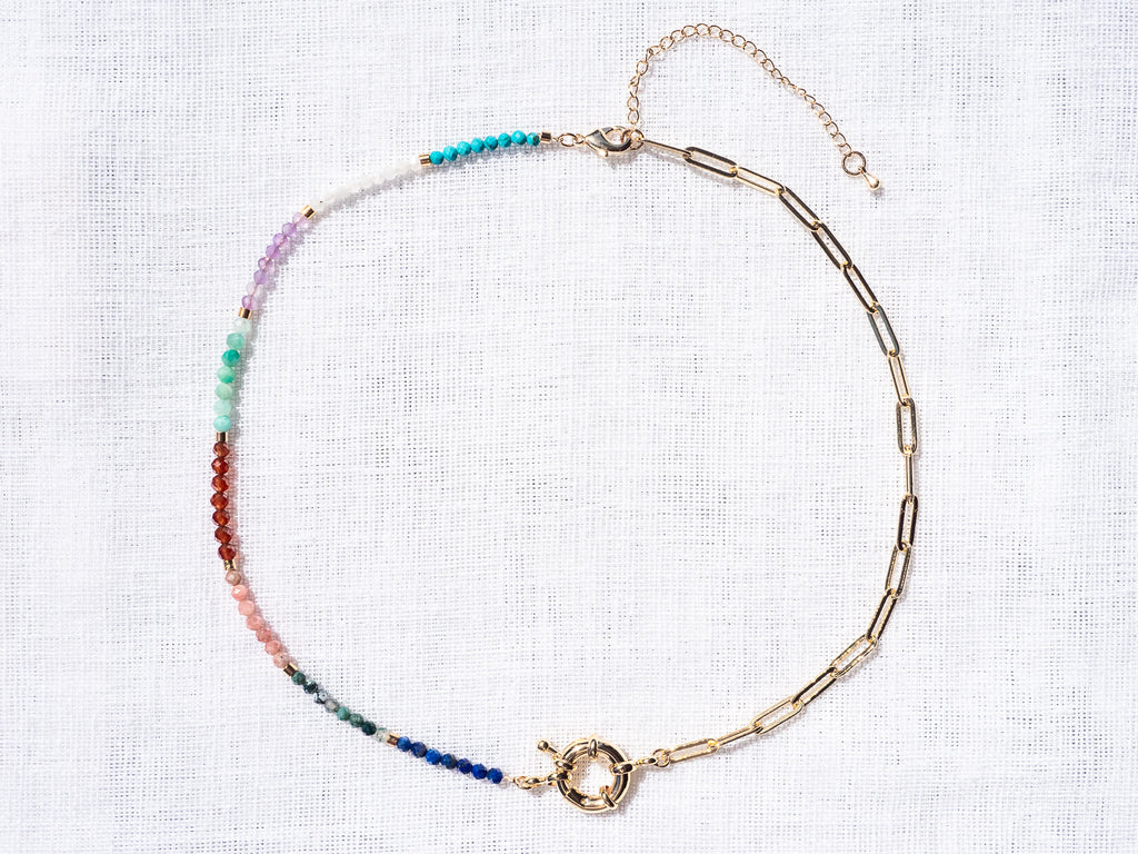 Multi-Coloured Gemstone Necklace with Nautical Clasp - Brink and Forbes