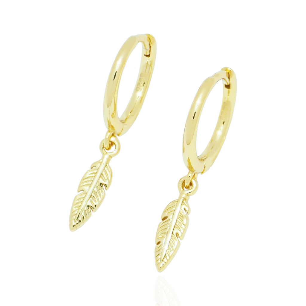 18k Gold Vermeil Feather Huggies - Brink and Forbes