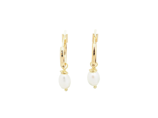 18k Gold Vermeil Huggie with Freshwater Pearl Dangle - Brink and Forbes