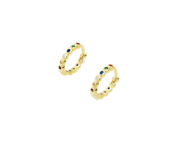 18k Gold Vermeil Huggie with tiny Multicoloured CZ Gems - Brink and Forbes
