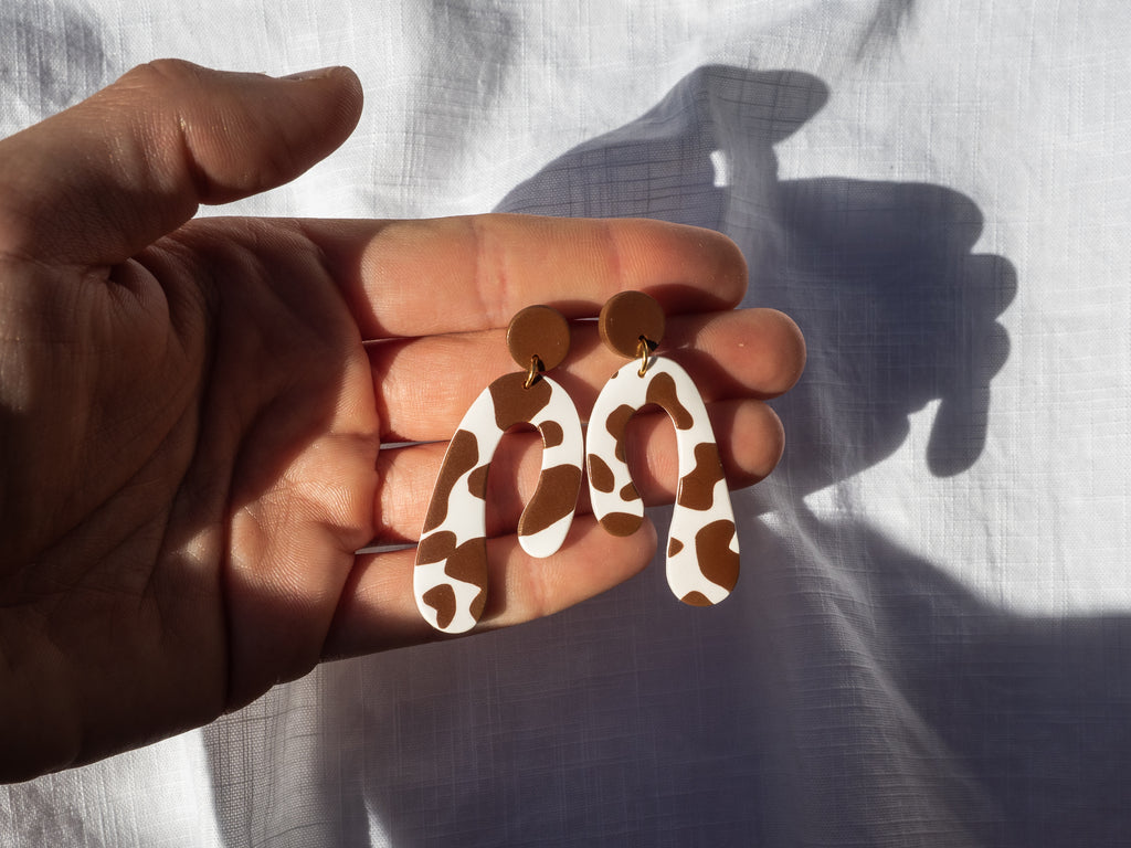 Cow Print Horseshoe Dangle Earrings - Brink and Forbes