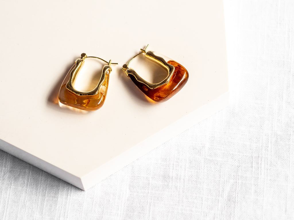 18k Gold Plated Tortoiseshell Hoops - Brink and Forbes