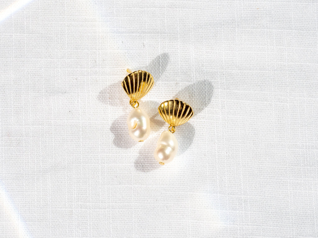 18k Gold Plated Shell and Pearl Earrings - Brink and Forbes